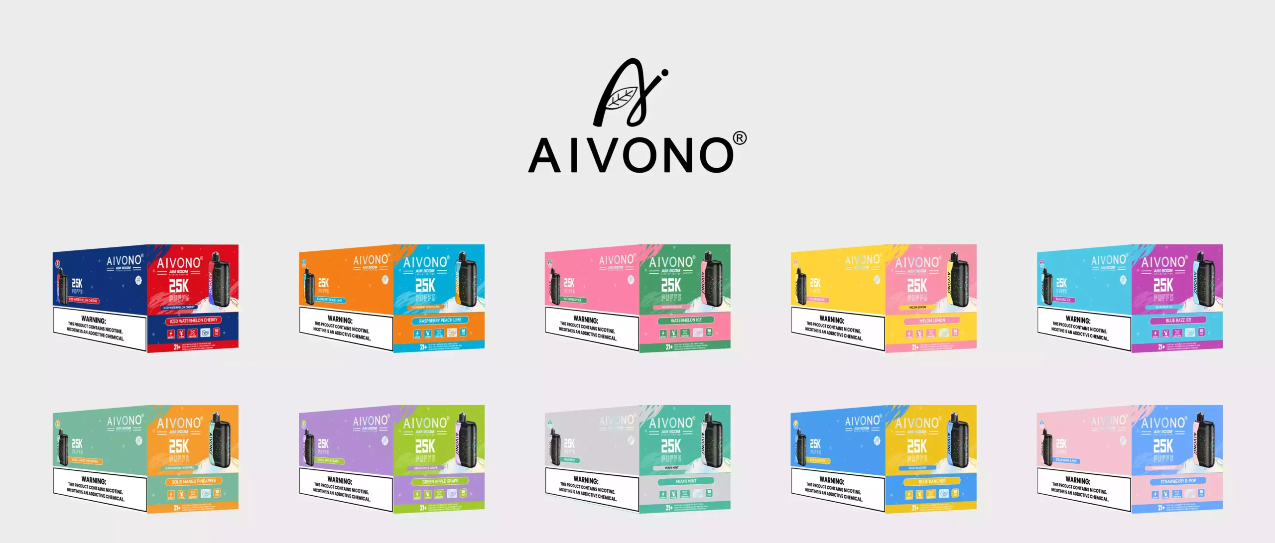 AIVONO AIM BOOM 25000Puffs Atacado 0% 2% 3% 5% Caneta Vape com baixo teor de nicotina Recarregável de alta qualidade Comprar cigarro eletrônico descartável