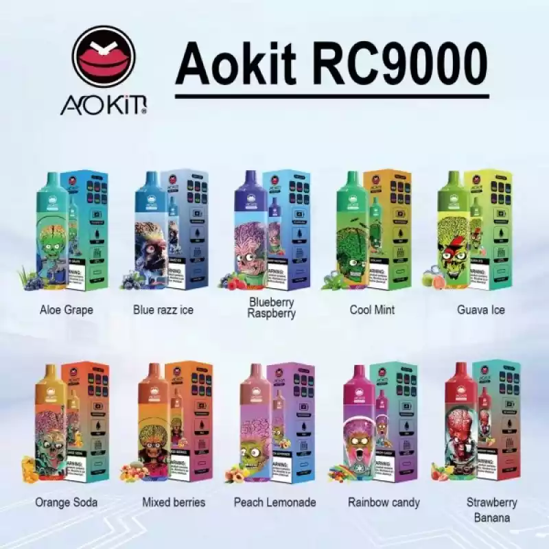 Aokit RC 9000 puffs RGB Light Nicotine Descartável Atacado 0% 2% 3% 5% Baixo Nicotina Recarregável de Alta Qualidade Comprar Cigarro Eletrônico Descartável