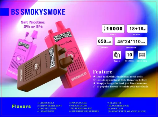 BREZE Bs Smoky 16000 Puffs Premium Dual Tank 14