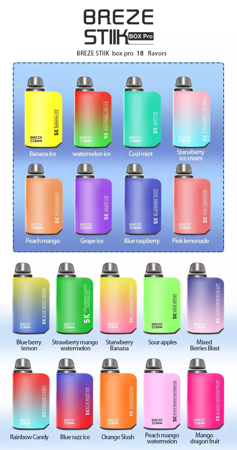 Breze Stiik Box Pro 5000 Puffs Vente en gros 2% 5% Faible teneur en nicotine rechargeable de haute qualité en vrac Acheter une cigarette électronique jetable