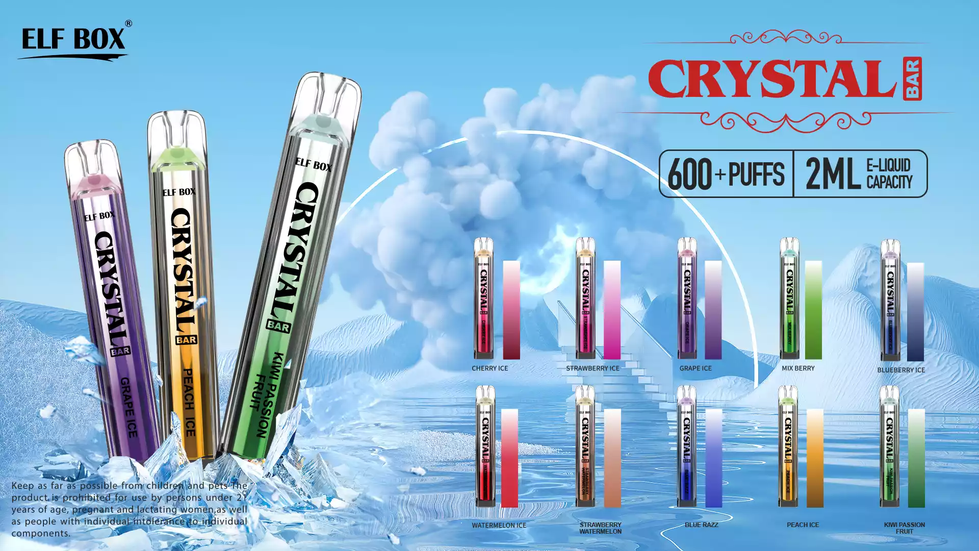 ELF BOX CRYSTAL BAR 600 Puffs Оптом 0% 2% 5% Перезаряджувані високоякісні одноразові електронні сигарети з низьким вмістом нікотину.