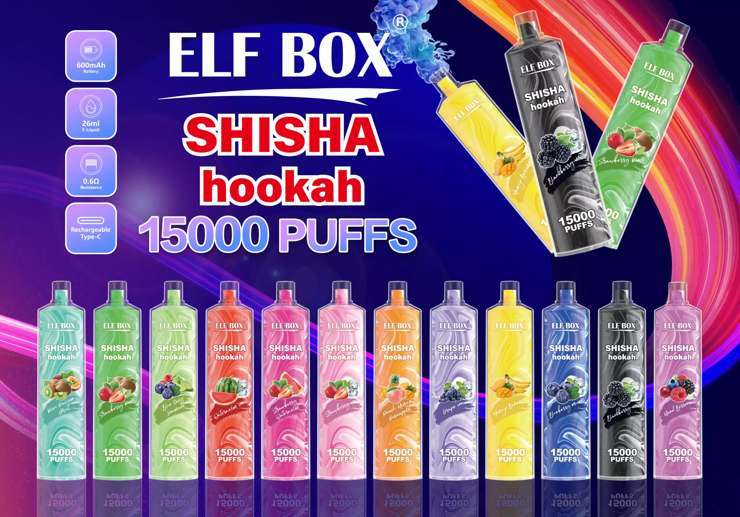 ELF BOX LS 15000 Puffs Vape Pen Venta al por mayor 0% 2% 5% Bajo en nicotina Recargable Alta calidad A granel Comprar cigarrillo electrónico desechable