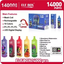 ELF BOX RGB 14000 Puffs Pro Vape Pen Vente en gros 0% 2% 3% 5% Faible teneur en nicotine rechargeable de haute qualité en vrac Acheter une cigarette électronique jetable