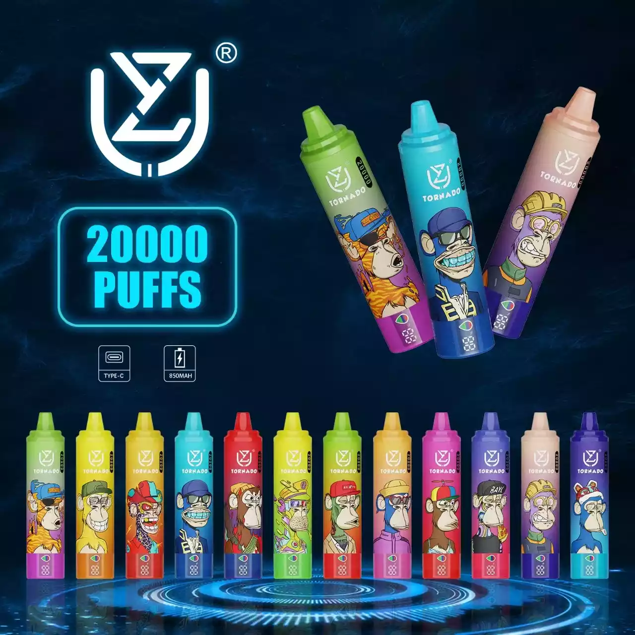 UZY TORNADO 20000 Puffs Rechargeable High Quality Bulk Buy Disposable Electronic Cigarette Wholesale 0%, 2%, 3%, 5% Low Nicotine