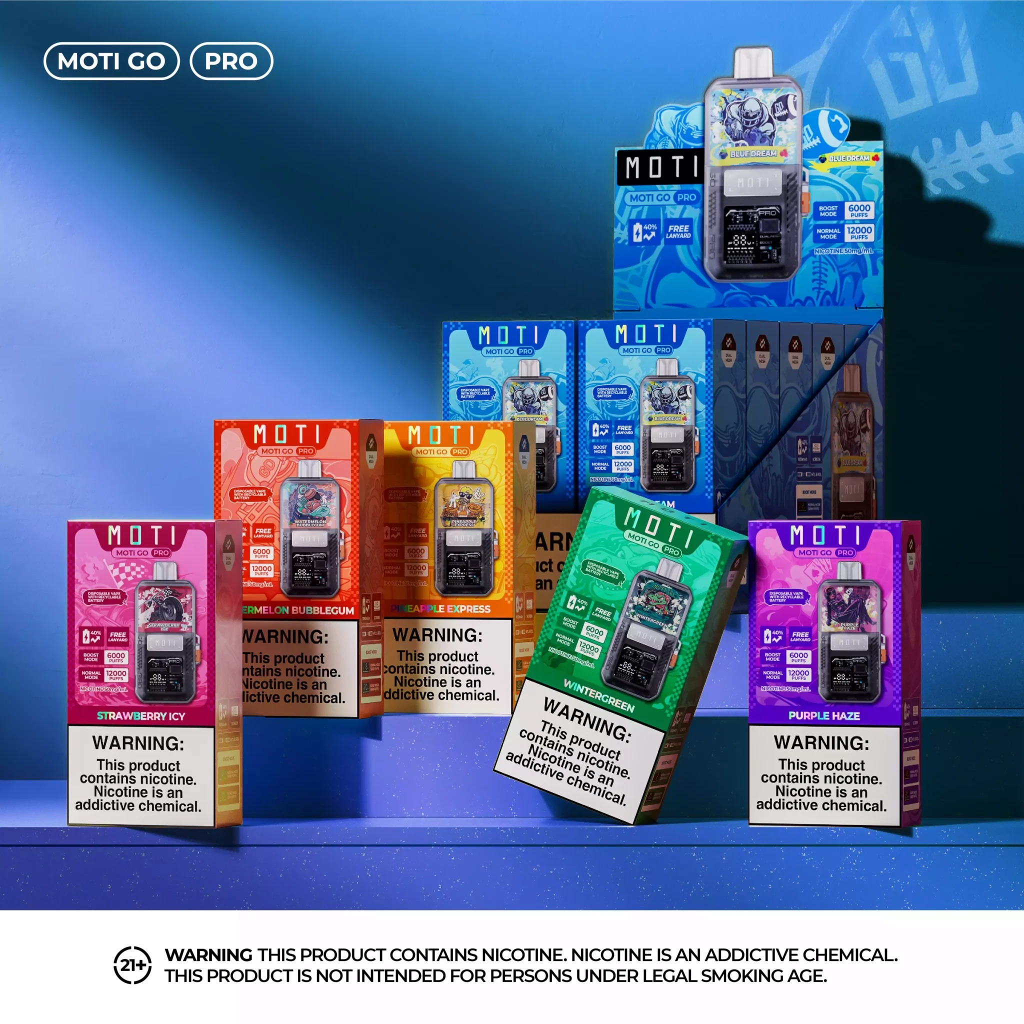 MOTI GO PRO 12000 Puffs Wholesale 3% 5% Low Nicotine Disposable Vape – 16ml E-Liquid, 1000mAh Battery Rechargeable High Quality Bulk Buy