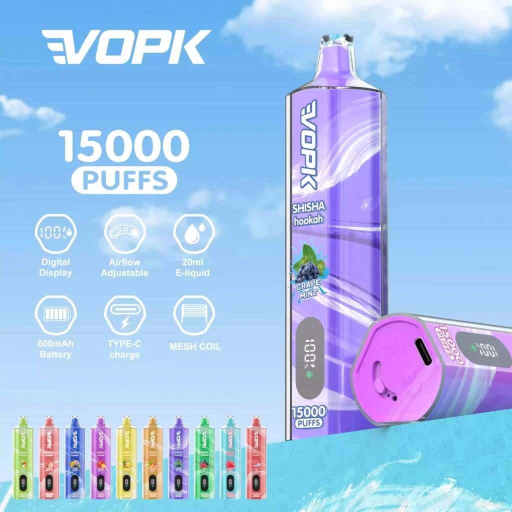 VOPK Shisha Hookah 15000 Puffs Vape Pen Wholesale 0% 2% 3% 5% Low Nicotine Rechargeable High Quality Bulk Buy Disposable Electronic Cigarette